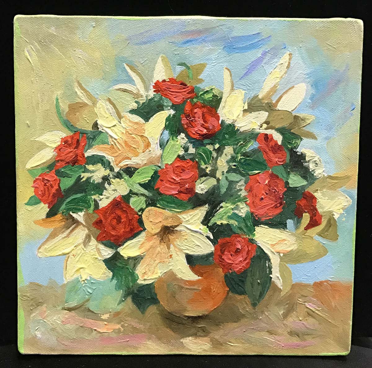 Red, Yellow Flowers | Original Oil Painting by Zachary Sasim | 10" by 10" | Commission-Oil Painting-Sterling-and-Burke