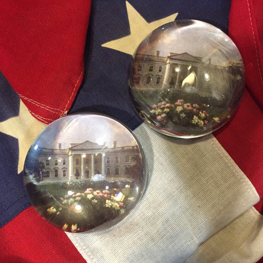 White House in Spring ~ Glass Dome Paperweight ~ Leather Base-Paperweight-Sterling-and-Burke