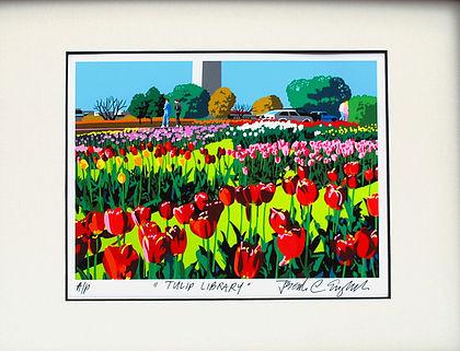 Tulip Library | The Washington Monument in Spring with Tulips | Joseph Craig English, Artist | 14 by 18 Inches | Gallery at Sterling and Burke-Giclee Print-Sterling-and-Burke