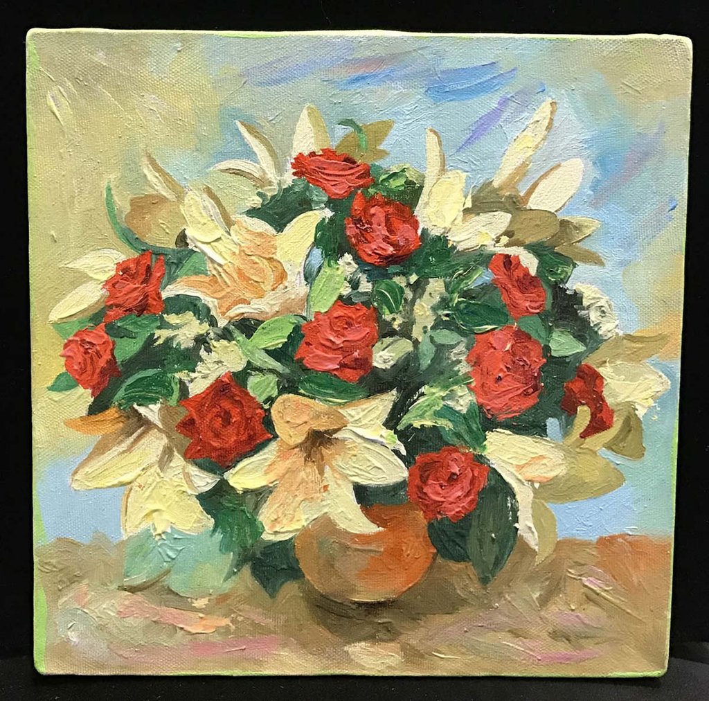 Red, Yellow Flowers | Original Oil Painting by Zachary Sasim | 10" by 10" | Commission