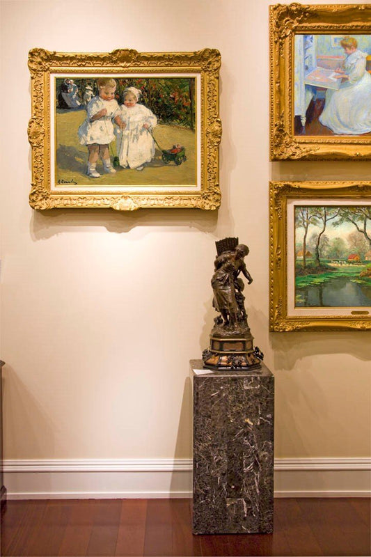 Antique Oil Painting | Deux enfants au jardin (Two Children in the Garden) by Alice Dannenberg | 14.5 by 12.5 Inches-Oil Painting-Sterling-and-Burke