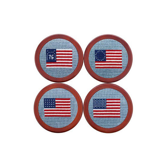 Needlepoint Collection | American Flag Needlepoint Coaster Set | Smathers and Branson-Coasters-Sterling-and-Burke