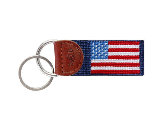 Needlepoint Collection | American Flag Needlepoint Key Fob | Navy | Smathers and Branson-Key Fob-Sterling-and-Burke