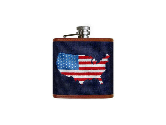 Needlepoint Collection | Americana Needlepoint Flask | Captive Top | Dark Navy | Smathers and Branson-Flask-Sterling-and-Burke