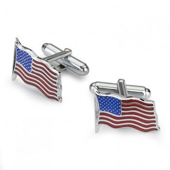 Waving American Flag Cufflinks | Enameled Cuff Links | US Flag | Palladium Silver-Cufflinks-Sterling-and-Burke