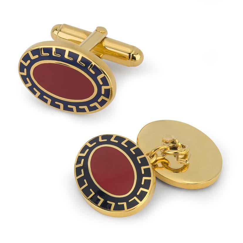 Oval Enamel T-Bar Cufflinks | Red and Navy | Made in England | Sterling and Burke-Enamel Cufflinks-Sterling-and-Burke