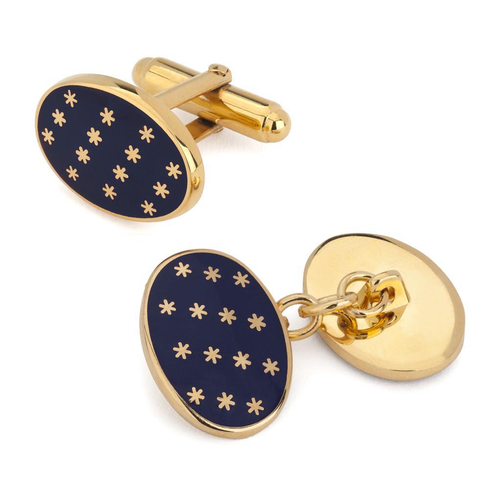 Star Cuff Links | Oval Enamel Star T-Bar Cufflinks | Navy and Gold Stars | Benson and Clegg | Made in England-Enamel Cufflinks-Sterling-and-Burke
