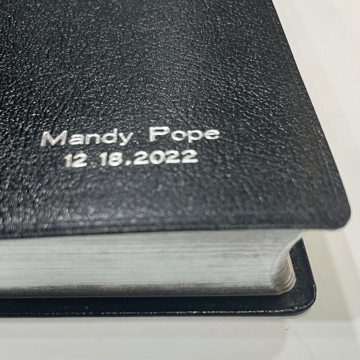 " Bible | Stamped with Name and Date |  Mandy Pope | $50.00 - Silver Stamp