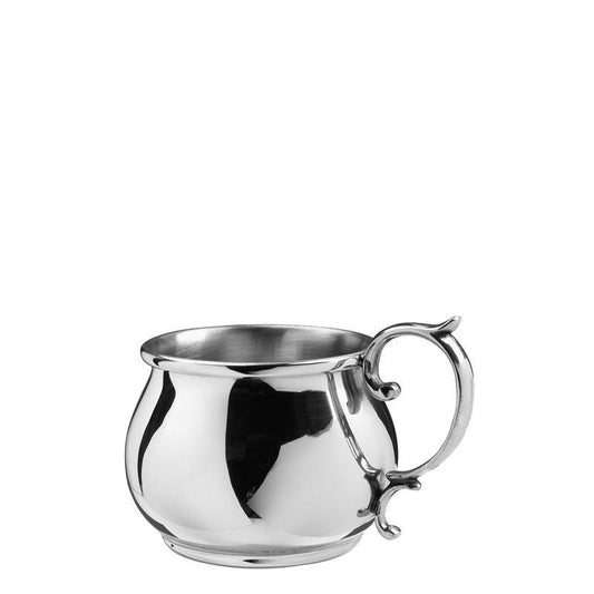 Baby Cup | Bulged Baby Cup with Scroll Handle | 5 oz. | Solid Pewter | Made in USA | Sterling and Burke-Baby Cup-Sterling-and-Burke