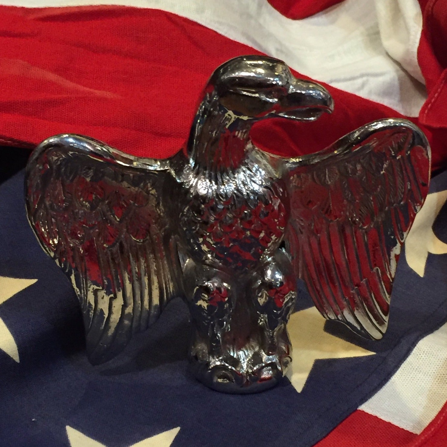 Patriotic Antique American Eagle Flag Topper | Silver Plated | 6" US Eagle | Business Gift | sold-Antique Artifact-Sterling-and-Burke