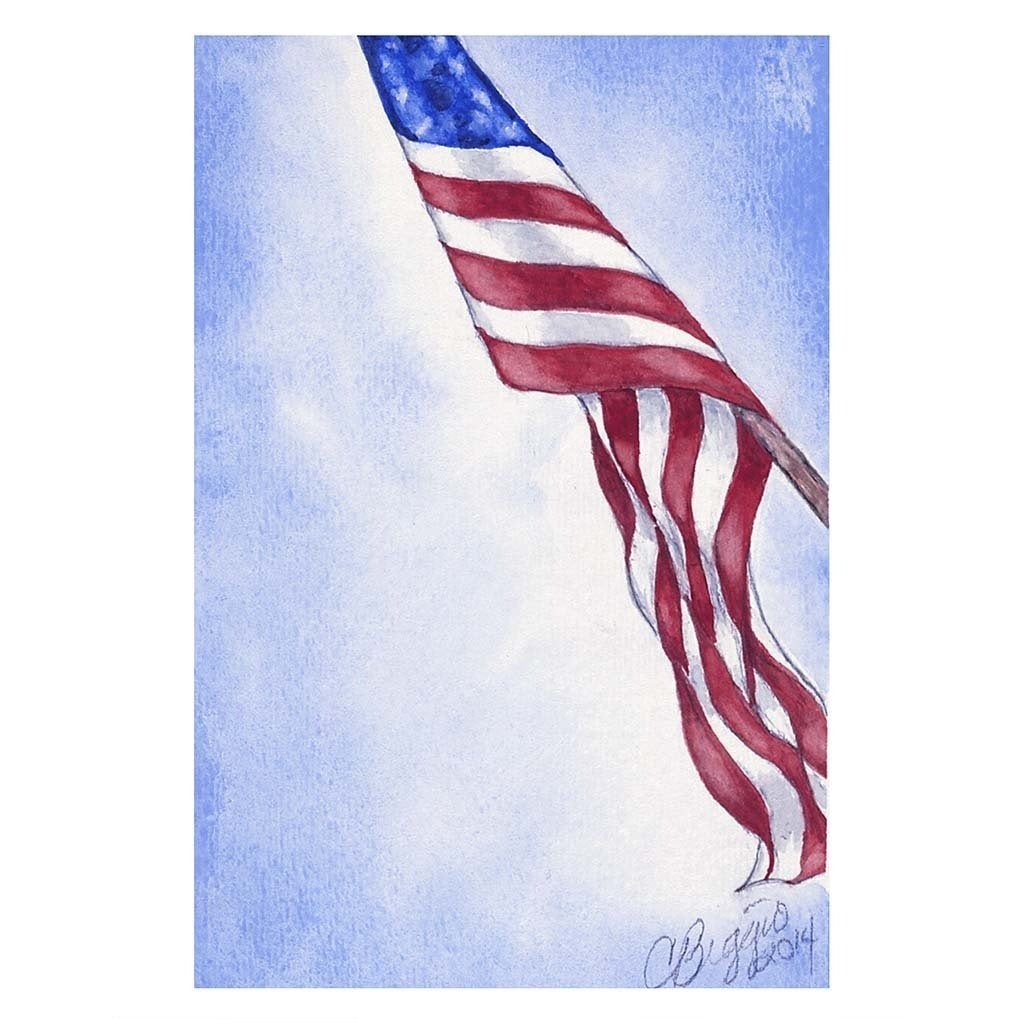 American Flag | Print with Pencil Signature by Carole Moore Biggio | 7" x 5"-Greeting Cards-Sterling-and-Burke
