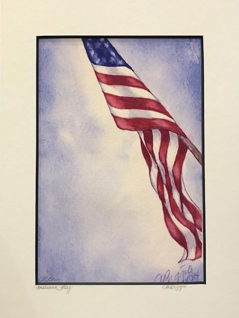American Flag | Signed Print on Canvas with Mat by Carole Moore Biggio | 12" x 9"-Giclee Print-Sterling-and-Burke
