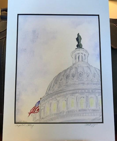 Art | Capitol Flag | Signed Print on Canvas with Mat by Carole Moore Biggio | 12" x 9"-Giclee Print-Sterling-and-Burke