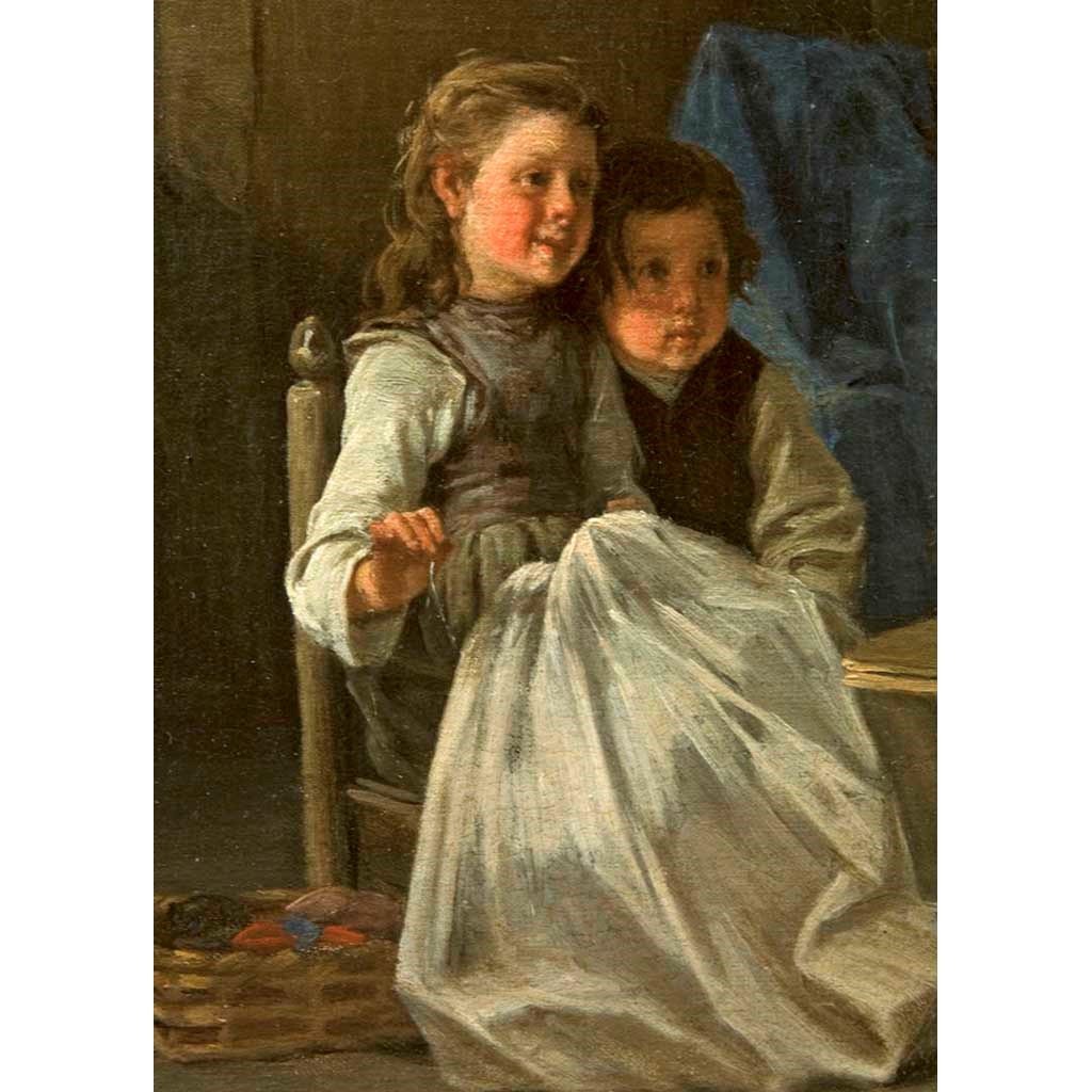 Antique Oil Painting | Enfants Jouant by Charles D'entraygues | 18 5/8" x 22 1/8"-Oil Painting-Sterling-and-Burke