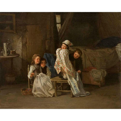 Antique Oil Painting | Enfants Jouant by Charles D'entraygues | 18 5/8" x 22 1/8"-Oil Painting-Sterling-and-Burke