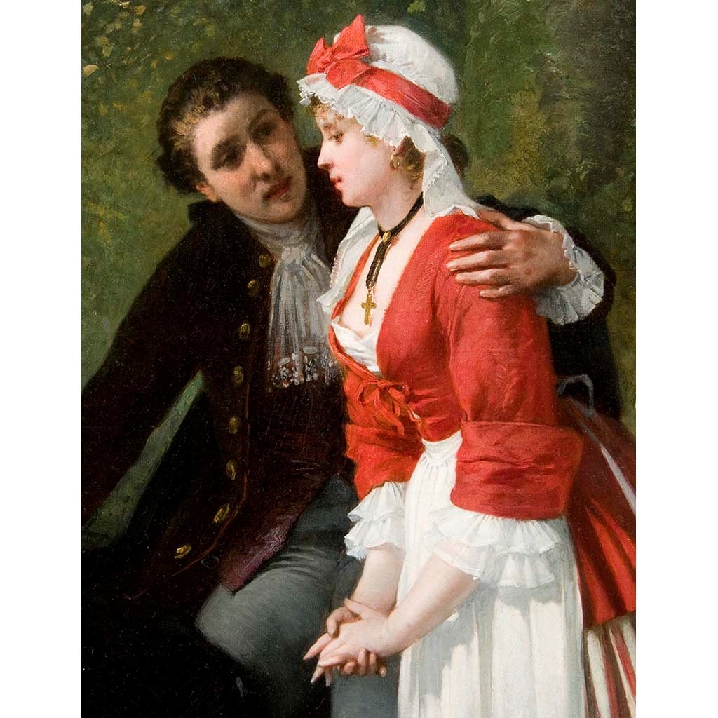 Antique Oil Painting | The Gentleman's Confession by Charles Hue | 38 1/2" x 30"-Oil Painting-Sterling-and-Burke