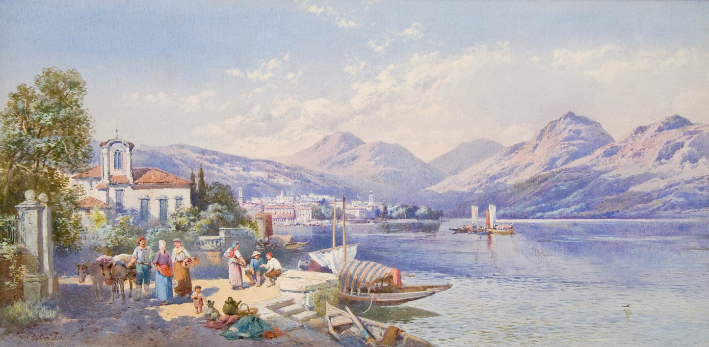 Antique Watercolor | View of Lugano by Charles Rowbotham | 21.75 by 33.25 Inches-Watercolor-Sterling-and-Burke
