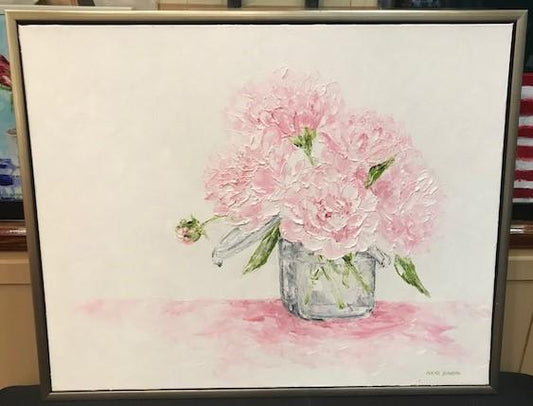 Art | He Brought Her Peonies | Original Oil Painting with Custom Frame by Clare Howard | 25.5" x 31.5"-Oil Painting-Sterling-and-Burke