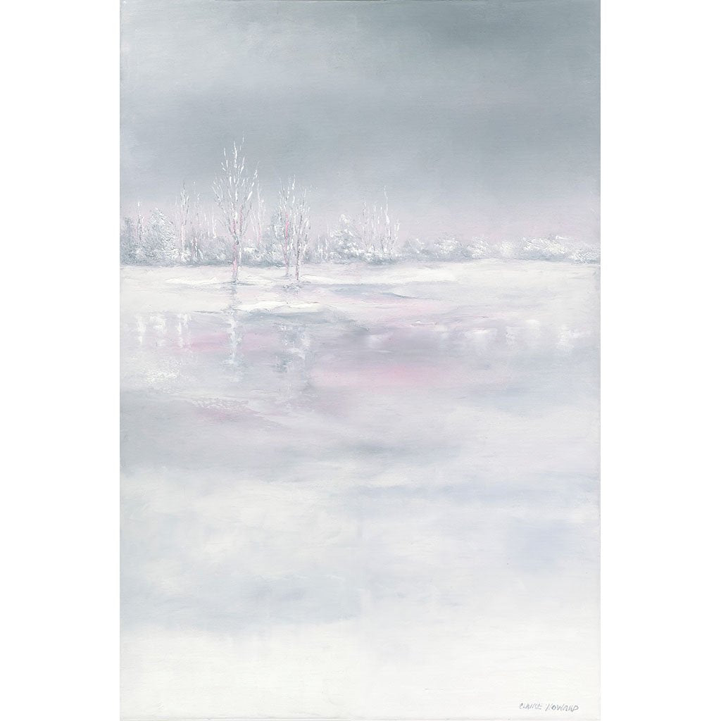 Art | Snow Fall Pond | Original Oil Painting with Custom Frame by Claire Howard | 36" x 24"-Oil Painting-Sterling-and-Burke