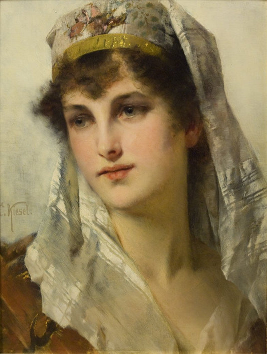 Antique Oil on Panel | A Young Beauty by Conrad Kiesel | 20" x 17"-Oil on Panel-Sterling-and-Burke