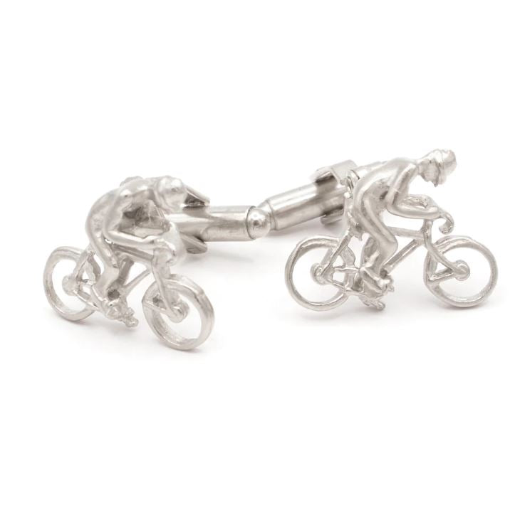 Bicycle with Rider Cufflinks | Bicycle Cufflinks Manufactured in USA Silver Finish