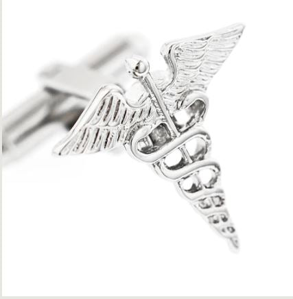 Medical Caduceus Cufflinks | Caduceus Medical Cufflinks Manufactured in USA Silver Finish