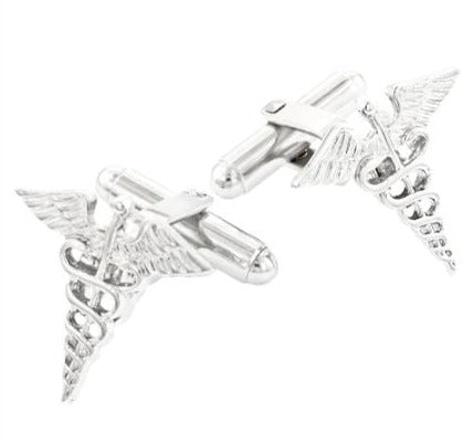 Medical Caduceus Cufflinks | Caduceus Medical Cufflinks Manufactured in USA Silver Finish