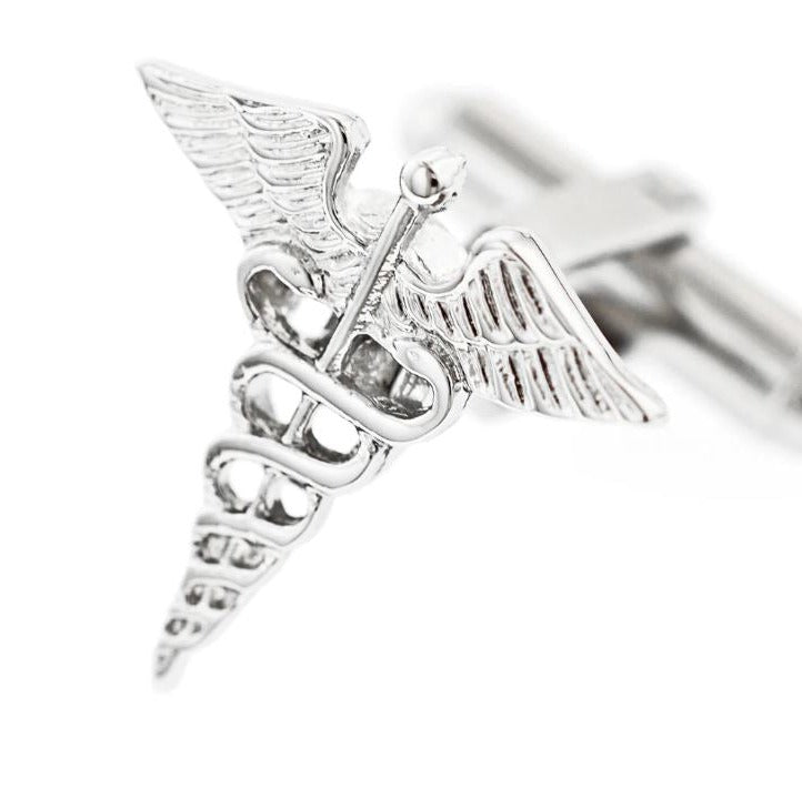 Medical Caduceus Cufflinks | Caduceus Medical Cufflinks Manufactured in USA Silver Finish