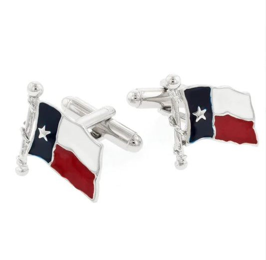 Texas Flag Cufflinks | Texas Flag Enamel Cufflinks Manufactured in USA Silver Finish