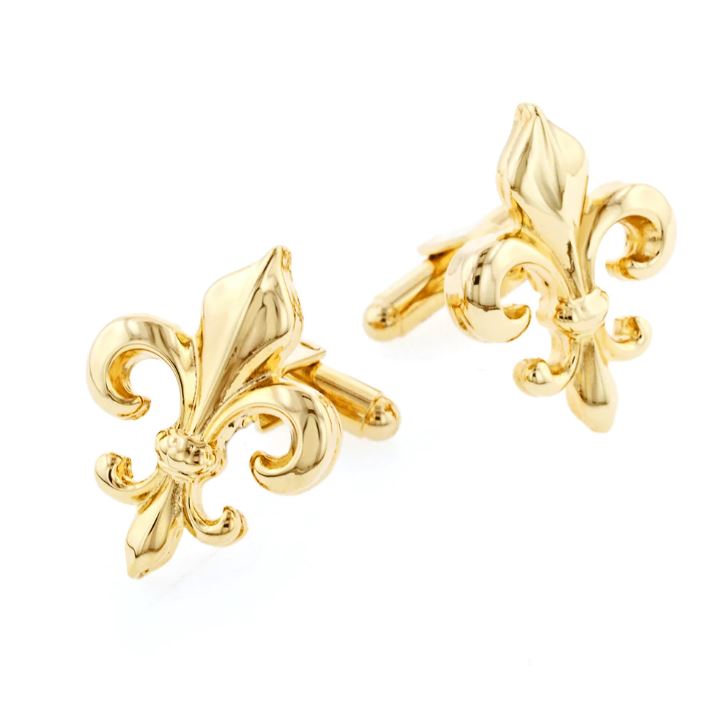 Fleur de Lis Cufflinks | Wide and Smooth Fleur de Lis Cufflinks Manufactured in USA in Silver & Gold Finish