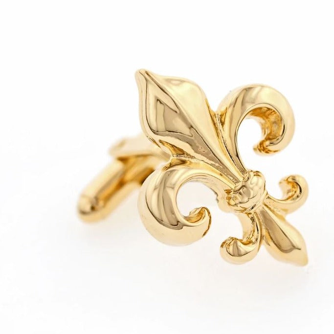 Fleur de Lis Cufflinks | Wide and Smooth Fleur de Lis Cufflinks Manufactured in USA in Silver & Gold Finish