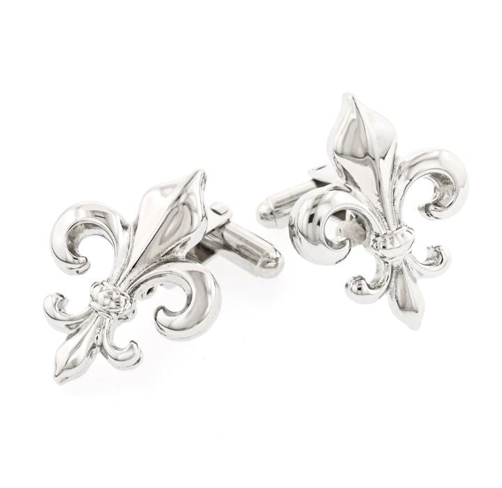 Fleur de Lis Cufflinks | Wide and Smooth Fleur de Lis Cufflinks Manufactured in USA in Silver & Gold Finish