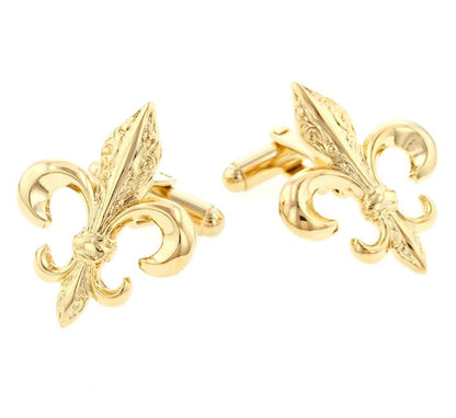 Fleur de Lis Cufflinks | Wide and Smooth Fleur de Lis Cufflinks Manufactured in USA in Silver & Gold Finish