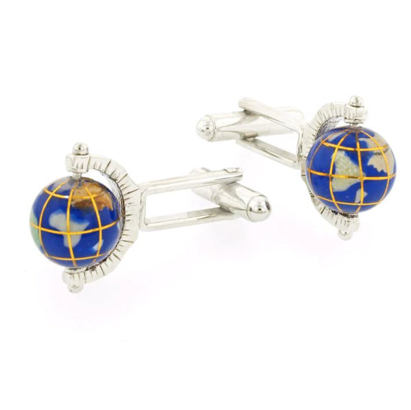 Globe Cufflinks | Spinning World Globe Cufflinks Manufactured in USA in Silver & Gold Finish