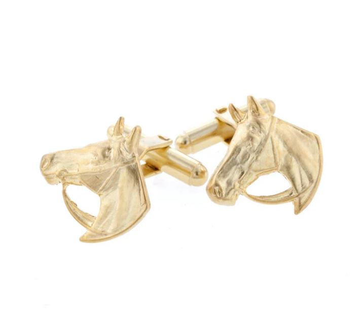 Equestrian Cufflinks | Horsehead with Reins Cufflinks | Made in USA in Gold Finish