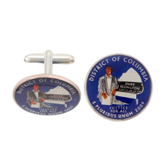 Hand Painted Authentic Coin Cufflinks | District Of Columbia | Washington, DC Quarter Coin Cufflinks | Navy | Studio Burke DC | Made in USA