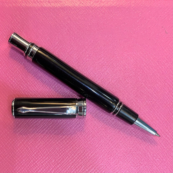 Bespoke Luxury Pens | EXECUTIVE Roller Pen | Presented in BLACK LACQUER BOX | Custom Colour with Nickel or Gold Custom Writing Instruments | Charing Cross Ltd