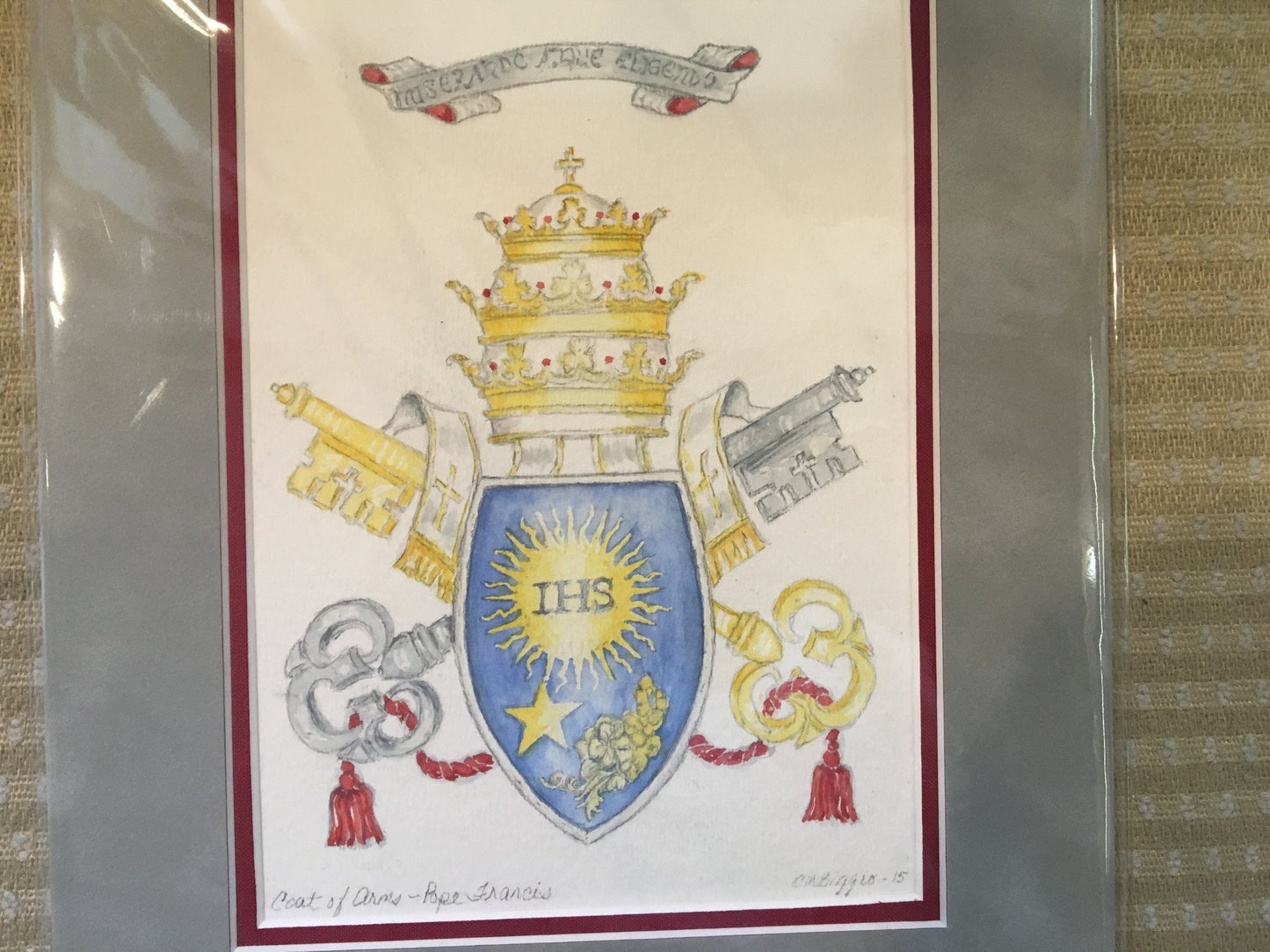 Coat of Arms - Pope Francis I by Carole Moore Biggio | 8" x 10"-Original Watercolor-Sterling-and-Burke