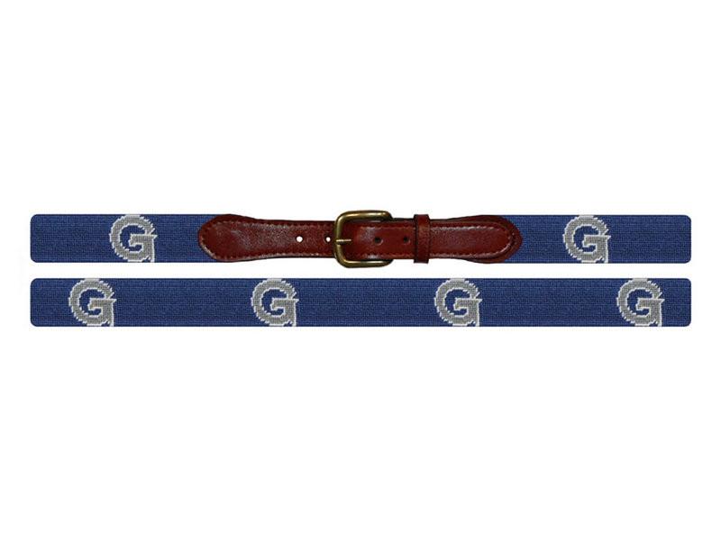 Needlepoint Collection | Georgetown University Needlepoint Belt | Hoya GU Belt | Blue and Grey | Smathers Branson-Belt-Sterling-and-Burke