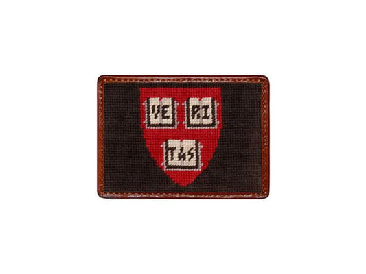 Needlepoint Collection | Harvard University Needlepoint Card Wallet | 4 by 3 Inch | Black and Red | Smathers and Branson-Card Wallet-Sterling-and-Burke