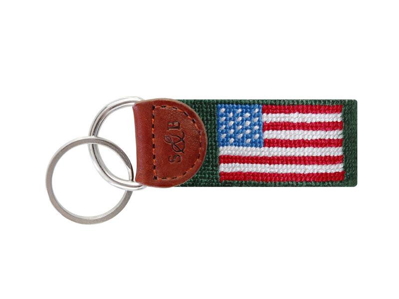 Needlepoint Collection | American Flag Needlepoint Key Fob | Hunter Green | Smathers and Branson-Key Fob-Sterling-and-Burke