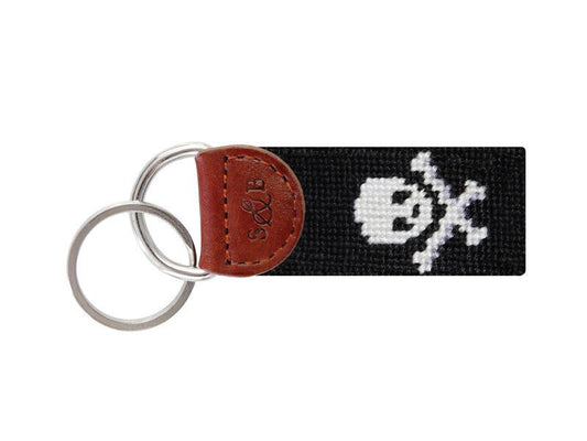 Needlepoint Collection | Skull and Crossbones Needlepoint Key Fob | Jolly Roger Key Fob Chain | Black and White | Smathers and Branson-Key Fob-Sterling-and-Burke