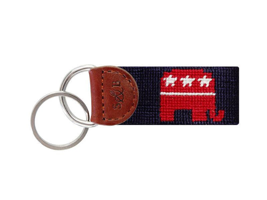 Needlepoint Collection | Republican Needlepoint Key Fob | Navy and Red | Smathers and Branson-Key Fob-Sterling-and-Burke