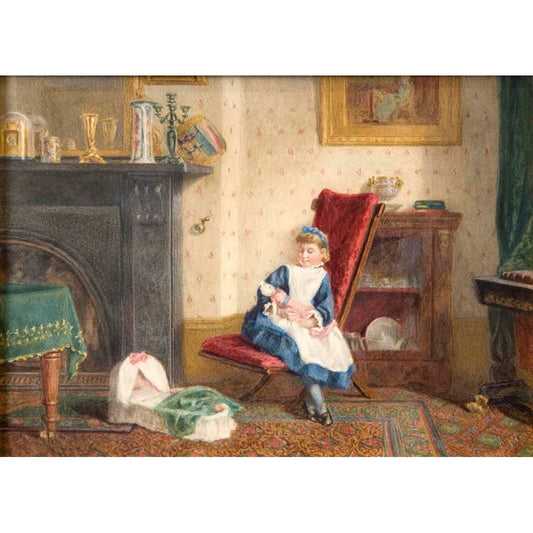 Antique Watercolor Painting | Interior of Hine Family House, 1872 by Esther Hine | 15.5" x 19"-Watercolor-Sterling-and-Burke