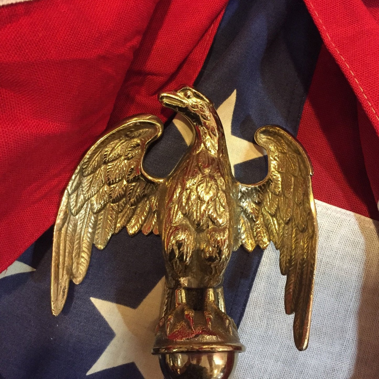 Patriotic Antique American Eagle Flag Topper | Polished Brass | US Eagle 6" | Business Gift-Antique Artifact-Sterling-and-Burke