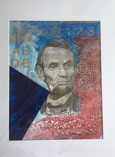 Art | 1 2 3 Lincoln | Acrylic Mixed Media Collage on Paper by Fabiano Amin | 14" x 11"-Acrylic on Paper-Sterling-and-Burke
