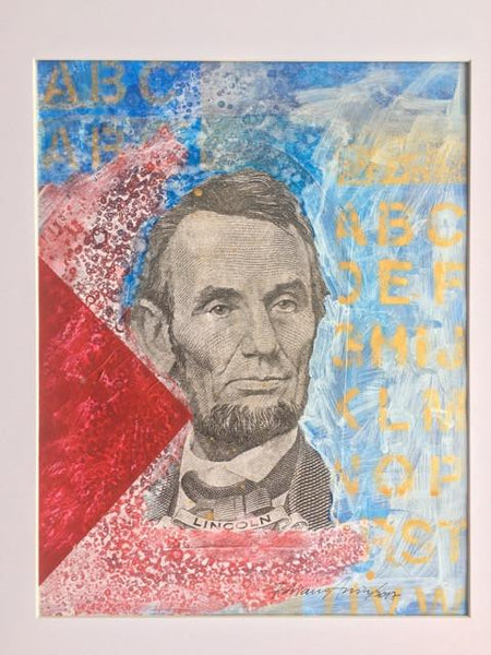 Art | A B C Lincoln | Acrylic Mixed on Paper by Fabiano Amin | 14" x 11"-Acrylic on Paper-Sterling-and-Burke