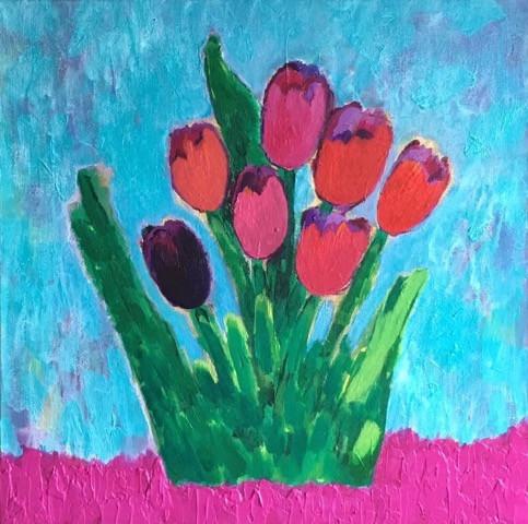 Art | Black Tulip | Acrylic on Gallery Canvas by Fabiano Amin | 24" x 24"-Acrylic Painting-Sterling-and-Burke