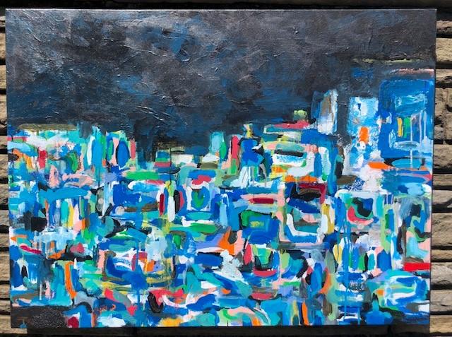 Art | Blue Box | Acrylic on Gallery Canvas by Fabiano Amin | 30" x 40"-Acrylic Painting-Sterling-and-Burke