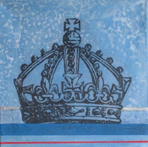 Art | Blue Crown | Mixed Media on Gallery Canvas by Fabiano Amin | 10" x 10"-Mixed Media-Sterling-and-Burke